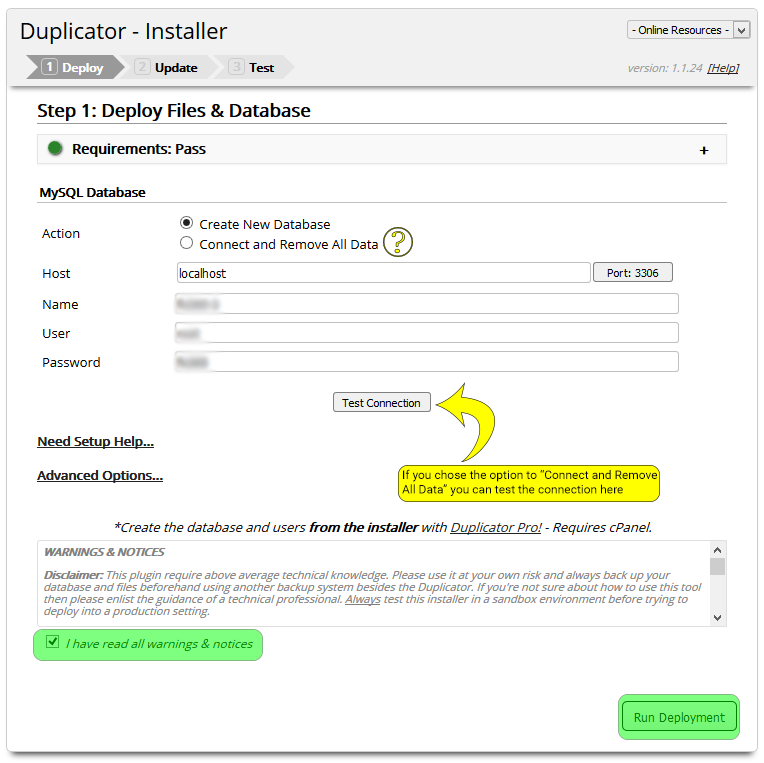 Duplicator installer-step1a-create-new-database